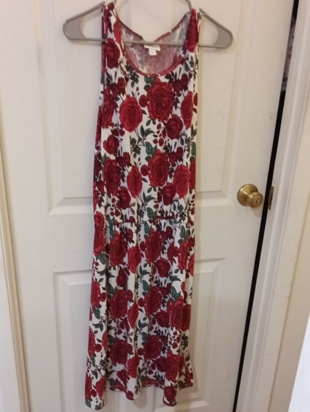 LuLaRoe White Dress with Red Rose Print